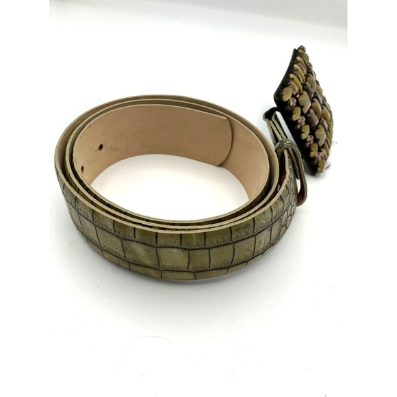 L XL Anna Biagini Green Croc Embossed Crystal Stones